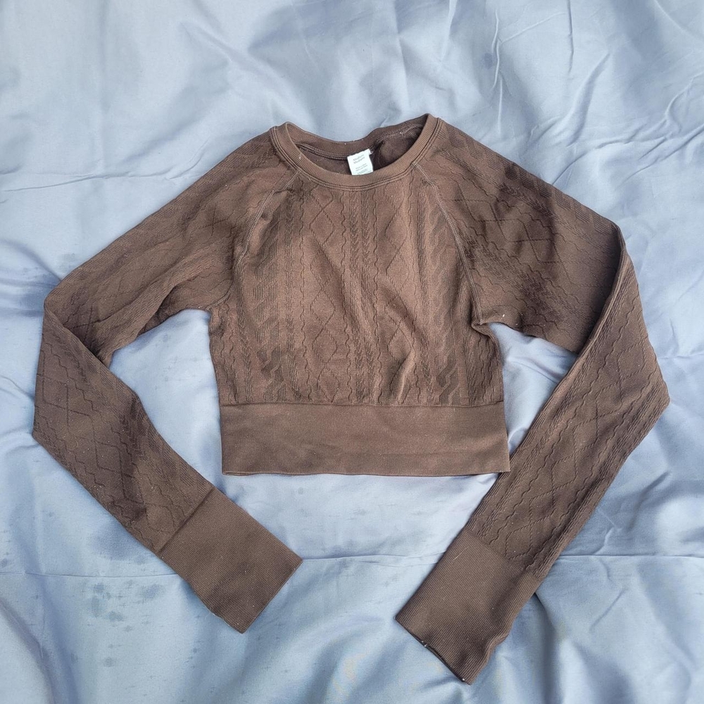 JoyLab Brown Crop Sweatshirt Fitted Ribbed